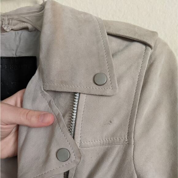 All Saints Latham Goatskin Leather Suede Biker Jacket in Grey, Size 0 - Picture 7 of 13